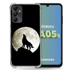 Coque Renforcée En Verre Trempé PourSamsung Galaxy A05S Animal Loup Noir