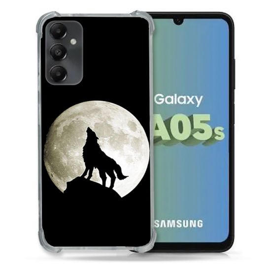 Coque Renforcée En Verre Trempé PourSamsung Galaxy A05S Animal Loup Noir