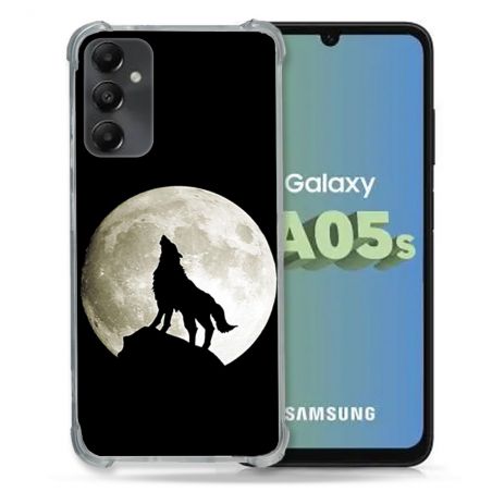 Coque Renforcée En Verre Trempé PourSamsung Galaxy A05S Animal Loup Noir