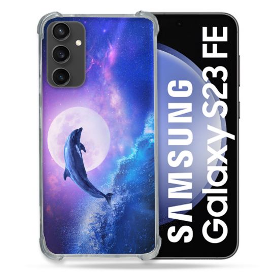 Coque Renforcée En Verre Trempé PourSamsung Galaxy S23 FE Animal Dauphin Vague