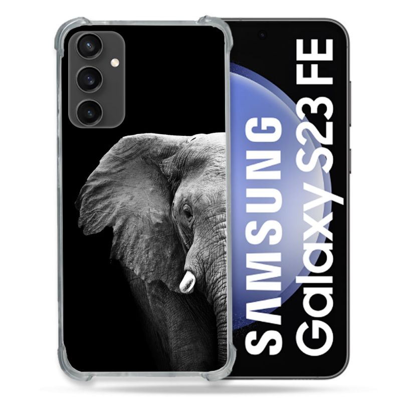 Coque Renforcée En Verre Trempé PourSamsung Galaxy S23 FE Animal Elephant Noir