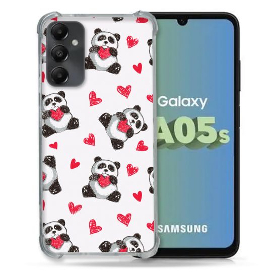 Coque Renforcée En Verre Trempé PourSamsung Galaxy A05S Animal Panda Cœur