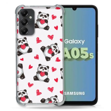Coque Renforcée En Verre Trempé PourSamsung Galaxy A05S Animal Panda Cœur