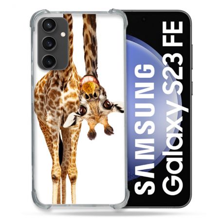 Coque Renforcée En Verre Trempé PourSamsung Galaxy S23 FE Animal Girafe Blanche