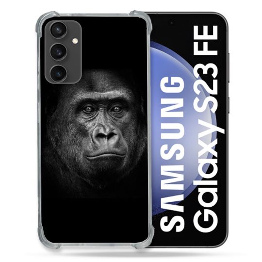 Coque Renforcée En Verre Trempé PourSamsung Galaxy S23 FE Animal Gorille Noir