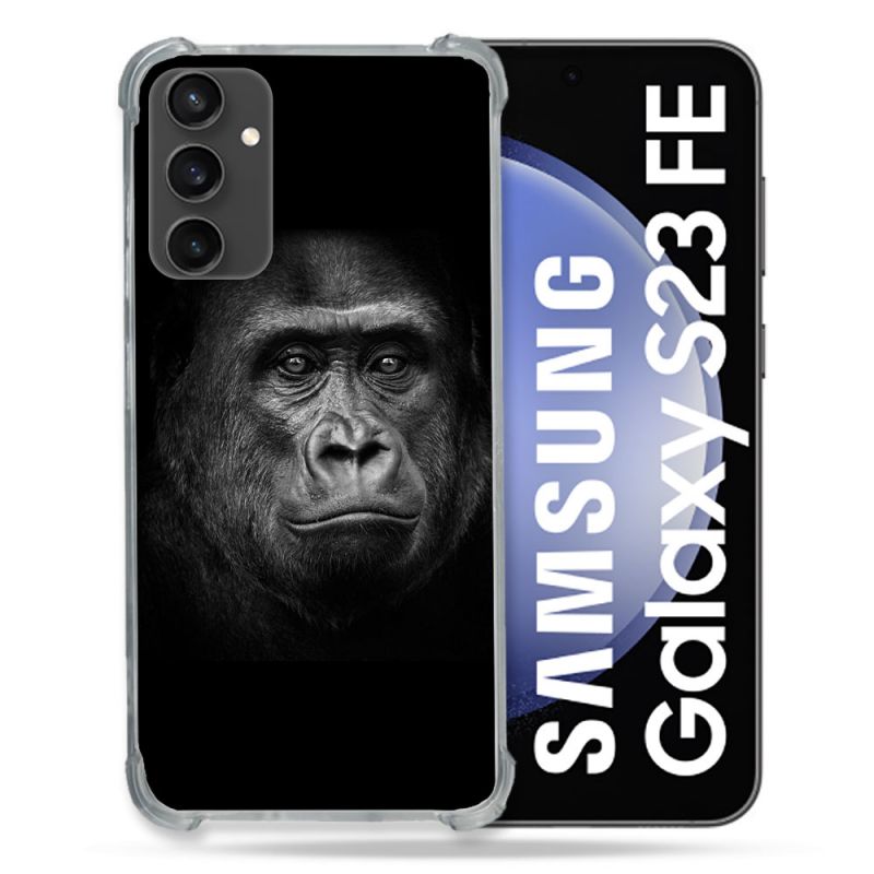 Coque Renforcée En Verre Trempé PourSamsung Galaxy S23 FE Animal Gorille Noir
