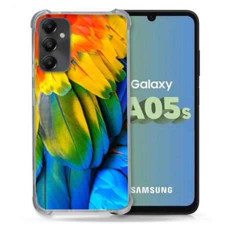 Coque Renforcée En Verre Trempé PourSamsung Galaxy A05S Animal Perroquet Plume