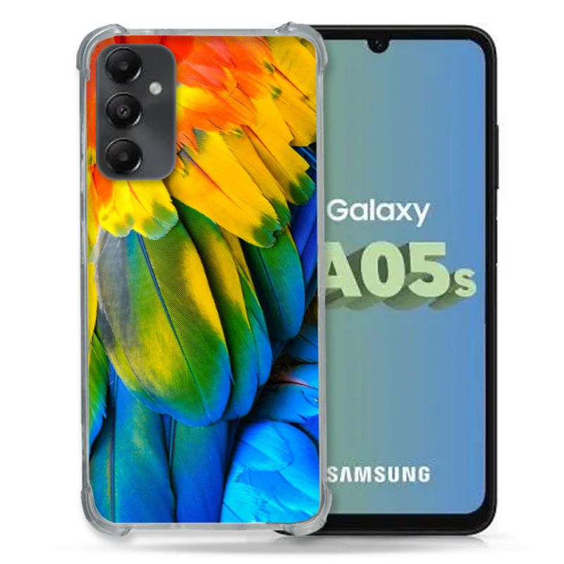 Coque Renforcée En Verre Trempé PourSamsung Galaxy A05S Animal Perroquet Plume