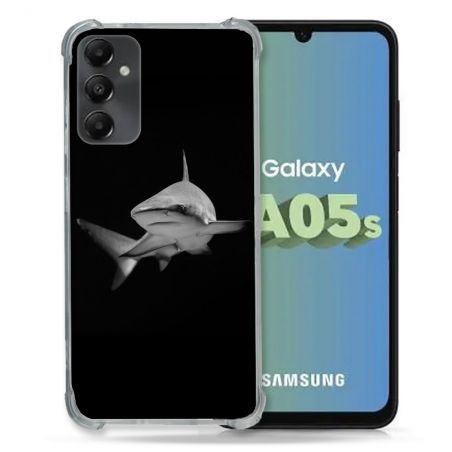 Coque Renforcée En Verre Trempé PourSamsung Galaxy A05S Animal Requin Sombre