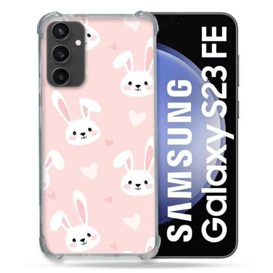 Coque Renforcée En Verre Trempé PourSamsung Galaxy S23 FE Animal Lapin Rose