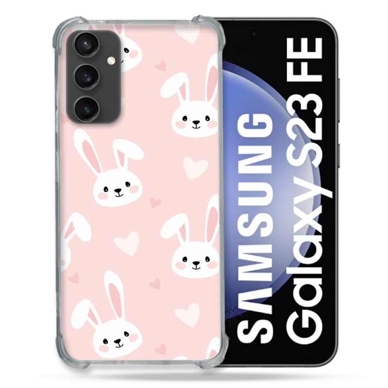 Coque Renforcée En Verre Trempé PourSamsung Galaxy S23 FE Animal Lapin Rose