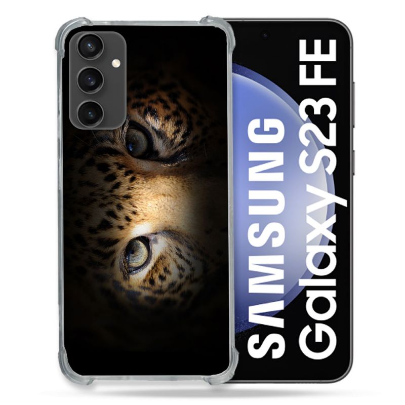 Coque Renforcée En Verre Trempé PourSamsung Galaxy S23 FE Animal Leopard Yeux