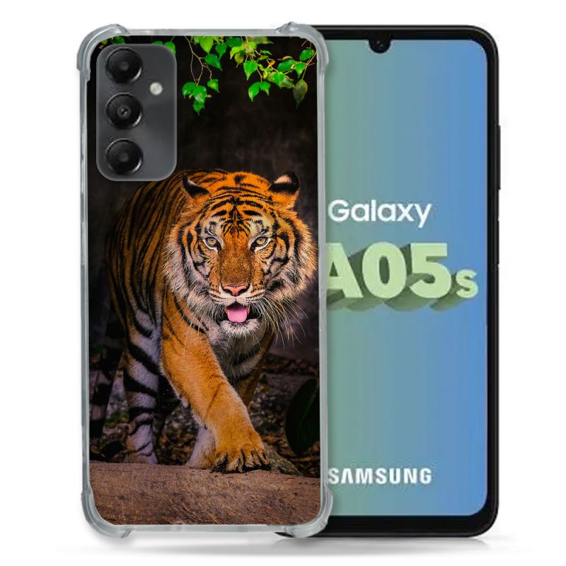 Coque Renforcée En Verre Trempé PourSamsung Galaxy A05S Animal Tigre Jungle