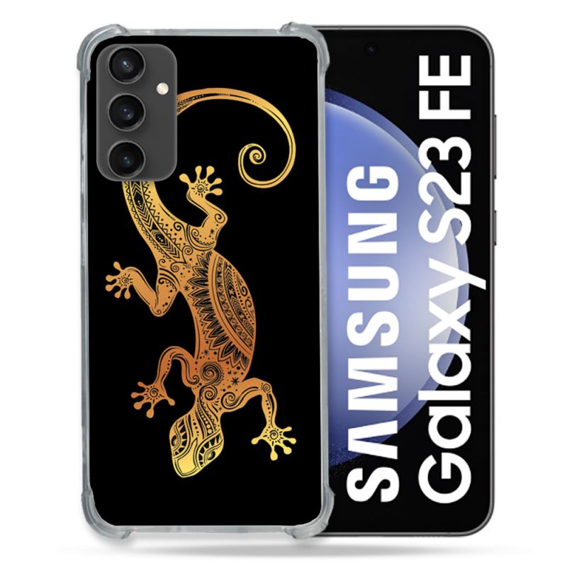Coque Renforcée En Verre Trempé PourSamsung Galaxy S23 FE Animal Lezard Noir