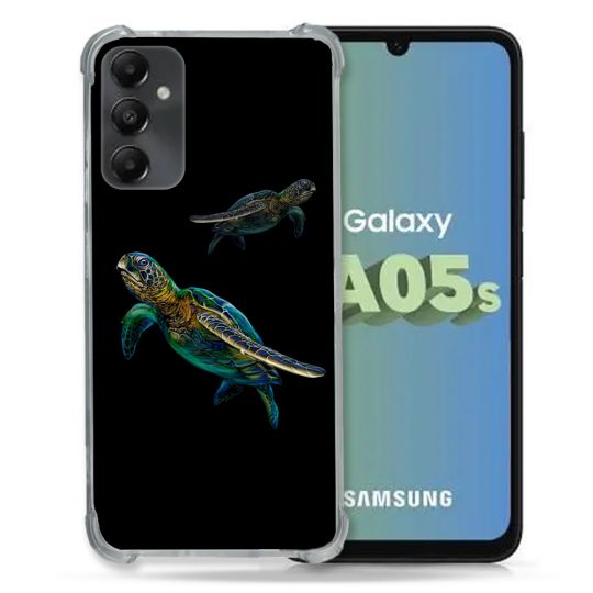 Coque Renforcée En Verre Trempé PourSamsung Galaxy A05S Animal Tortue Noire multicolore