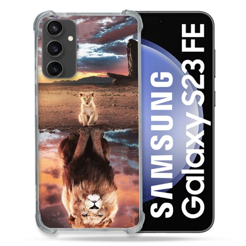 Coque Renforcée En Verre Trempé PourSamsung Galaxy S23 FE Animal Lion Reflet