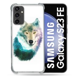 Coque Renforcée En Verre Trempé PourSamsung Galaxy S23 FE Animal Loup Montagne