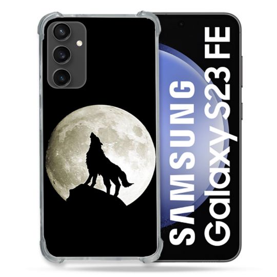 Coque Renforcée En Verre Trempé PourSamsung Galaxy S23 FE Animal Loup Noir