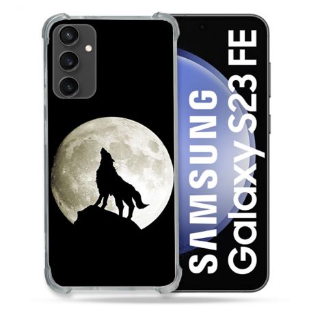 Coque Renforcée En Verre Trempé PourSamsung Galaxy S23 FE Animal Loup Noir