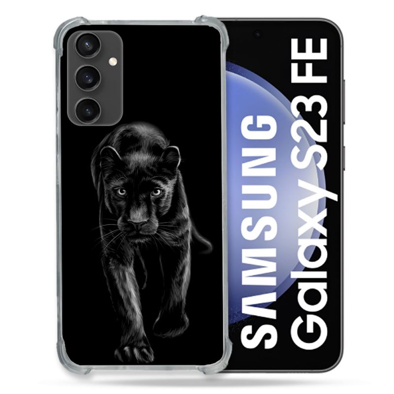 Coque Renforcée En Verre Trempé PourSamsung Galaxy S23 FE Animal Panthère Noire