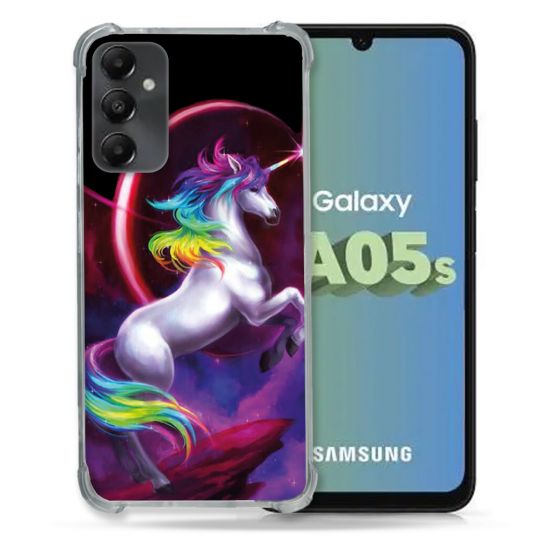 Coque Renforcée En Verre Trempé PourSamsung Galaxy A05S Fantastique Licorne Arc en ciel