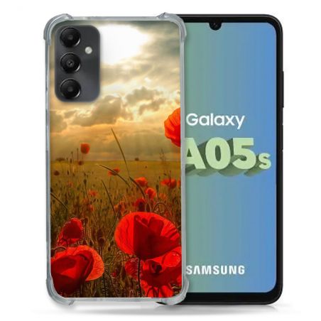 Coque Renforcée En Verre Trempé PourSamsung Galaxy A05S Fleur Coquelicot