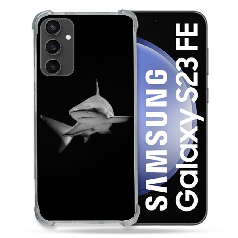 Coque Renforcée En Verre Trempé PourSamsung Galaxy S23 FE Animal Requin Sombre