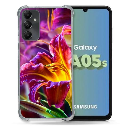 Coque Renforcée En Verre Trempé PourSamsung Galaxy A05S Fleur Lys Color