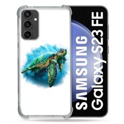 Coque Renforcée En Verre Trempé PourSamsung Galaxy S23 FE Animal Tortue Blanche multicolore