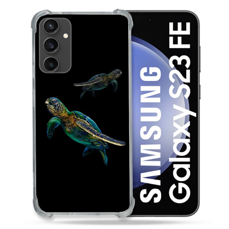 Coque Renforcée En Verre Trempé PourSamsung Galaxy S23 FE Animal Tortue Noire multicolore