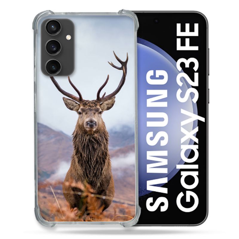 Coque Renforcée En Verre Trempé PourSamsung Galaxy S23 FE Chasse Chevreuil Montagne