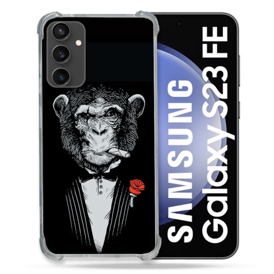 Coque Renforcée En Verre Trempé PourSamsung Galaxy S23 FE Decale Singe Mafia