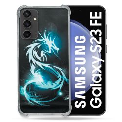 Coque Renforcée En Verre Trempé PourSamsung Galaxy S23 FE Fantastique Dragon Bleu