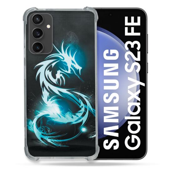 Coque Renforcée En Verre Trempé PourSamsung Galaxy S23 FE Fantastique Dragon Bleu