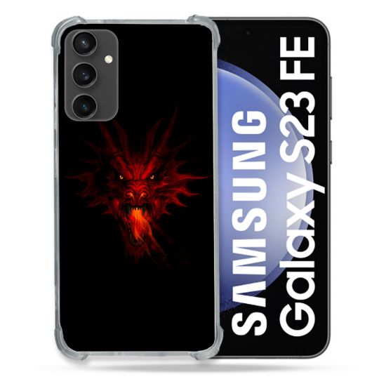 Coque Renforcée En Verre Trempé PourSamsung Galaxy S23 FE Fantastique Dragon Feu
