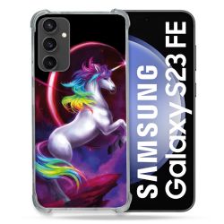 Coque Renforcée En Verre Trempé PourSamsung Galaxy S23 FE Fantastique Licorne Arc en ciel