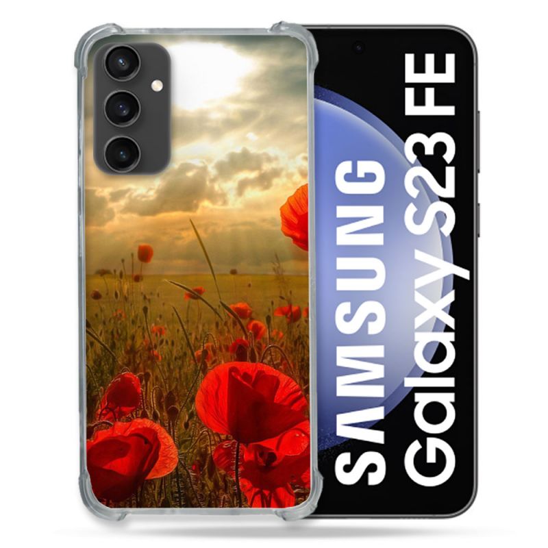 Coque Renforcée En Verre Trempé PourSamsung Galaxy S23 FE Fleur Coquelicot