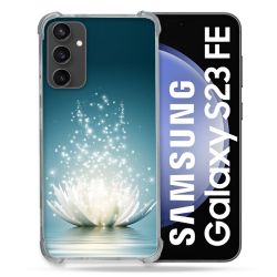 Coque Renforcée En Verre Trempé PourSamsung Galaxy S23 FE Fleur Lotus Blanc