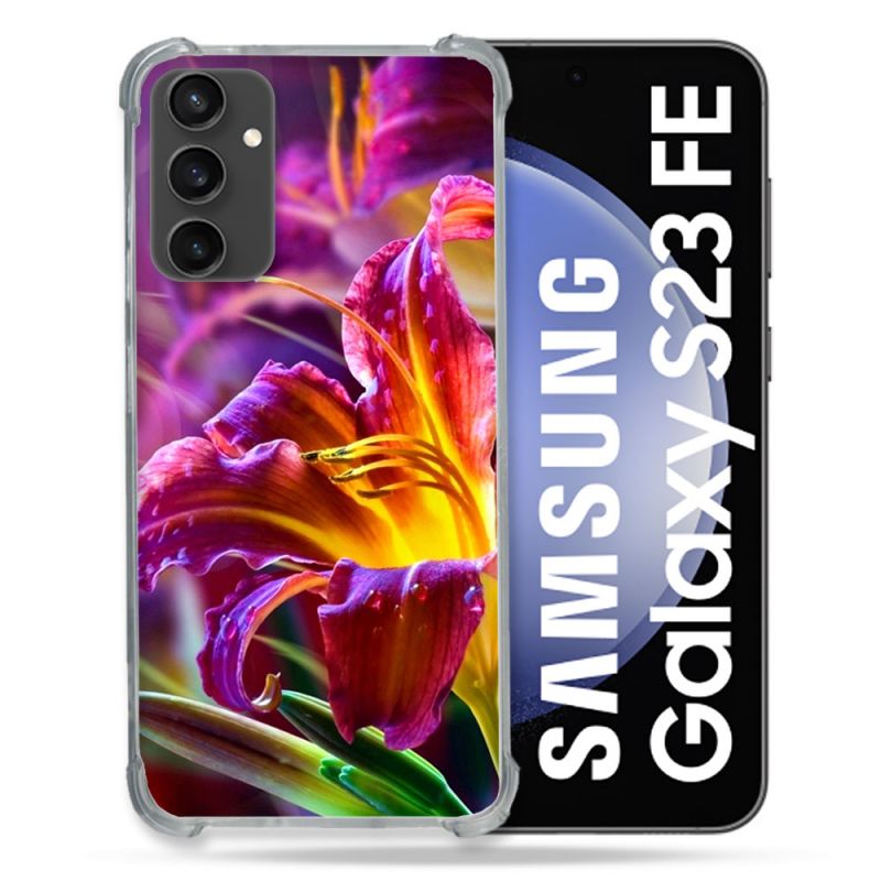 Coque Renforcée En Verre Trempé PourSamsung Galaxy S23 FE Fleur Lys Color