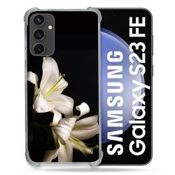 Coque Renforcée En Verre Trempé PourSamsung Galaxy S23 FE Fleur Lys Noir