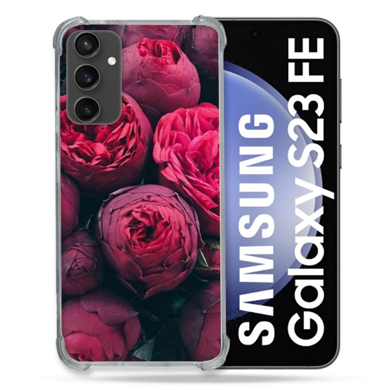 Coque Renforcée En Verre Trempé PourSamsung Galaxy S23 FE Fleur Pivoine