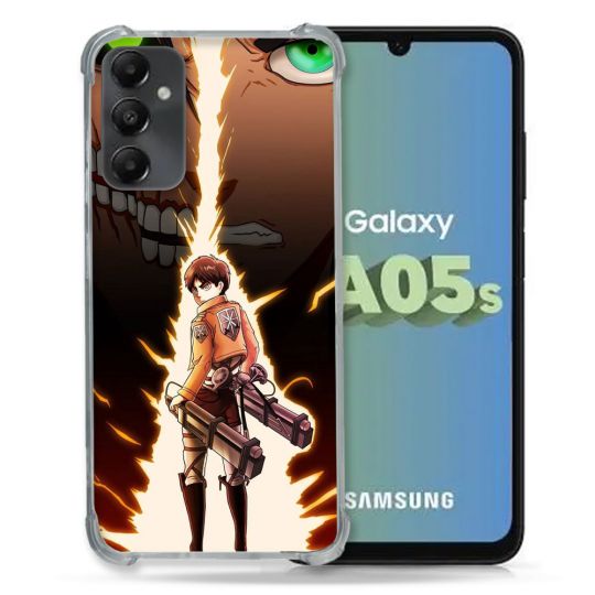 Coque Renforcée En Verre Trempé PourSamsung Galaxy A05S Manga Attaque Titans Eren Eclair