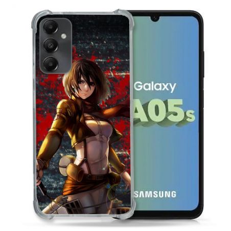 Coque Renforcée En Verre Trempé PourSamsung Galaxy A05S Manga Attaque Titans Mikasa