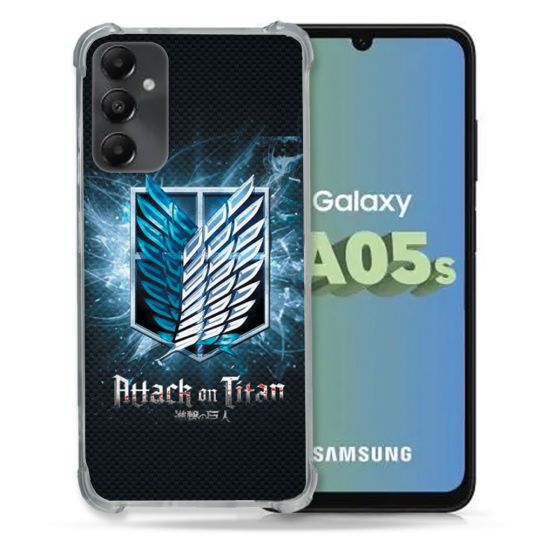 Coque Renforcée En Verre Trempé PourSamsung Galaxy A05S Manga Attaque Titans Noir