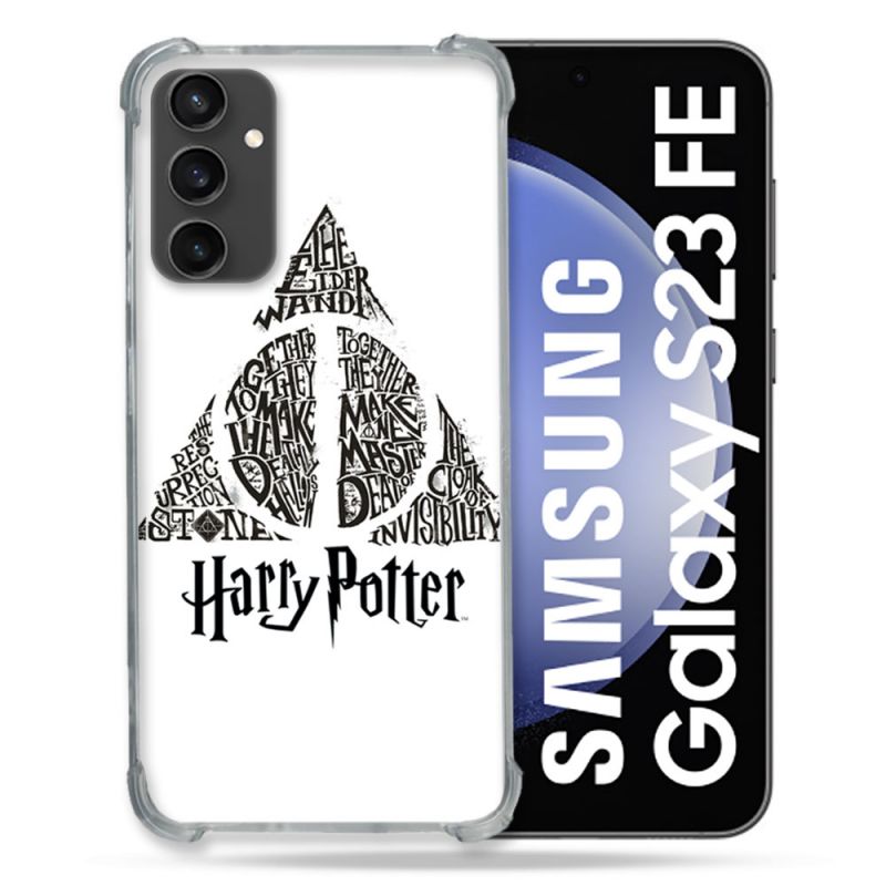 Coque Renforcée En Verre Trempé PourSamsung Galaxy S23 FE Harry Potter Hollows triangle Blanc