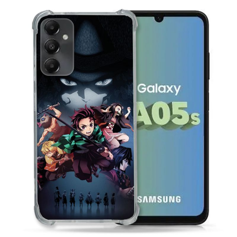 Coque Renforcée En Verre Trempé PourSamsung Galaxy A05S Manga Demon Slayer Noir