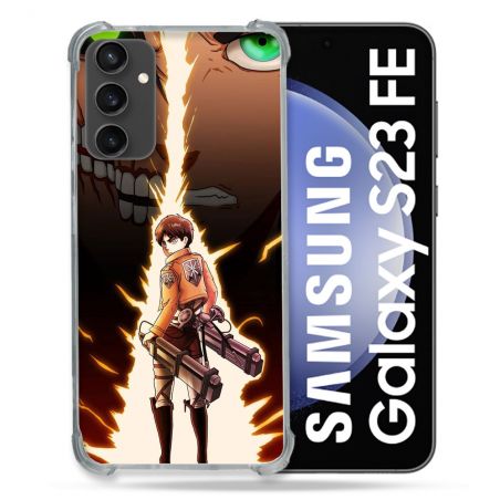 Coque Renforcée En Verre Trempé PourSamsung Galaxy S23 FE Manga Attaque Titans Eren Eclair