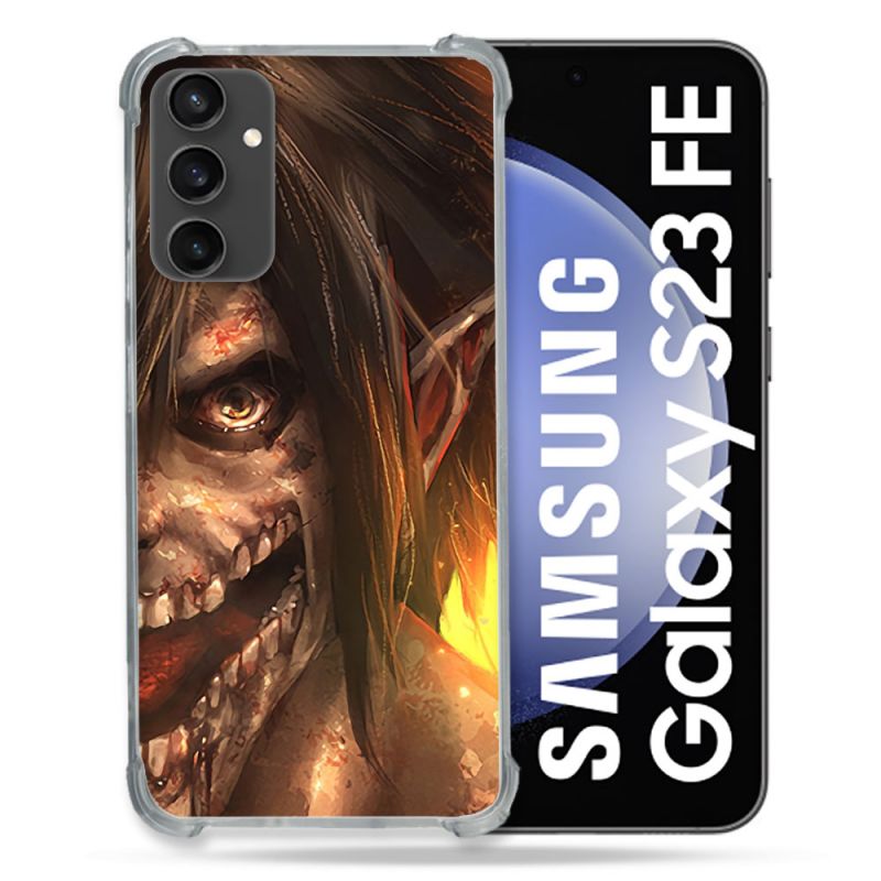 Coque Renforcée En Verre Trempé PourSamsung Galaxy S23 FE Manga Attaque Titans Eren Titan