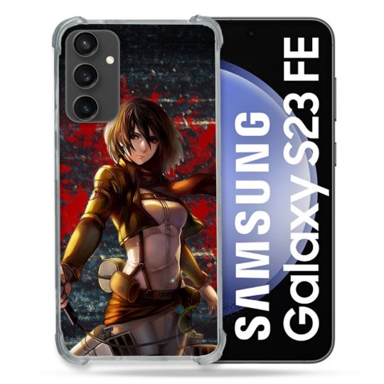 Coque Renforcée En Verre Trempé PourSamsung Galaxy S23 FE Manga Attaque Titans Mikasa