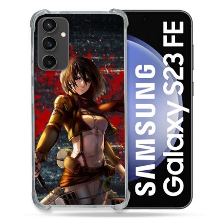 Coque Renforcée En Verre Trempé PourSamsung Galaxy S23 FE Manga Attaque Titans Mikasa
